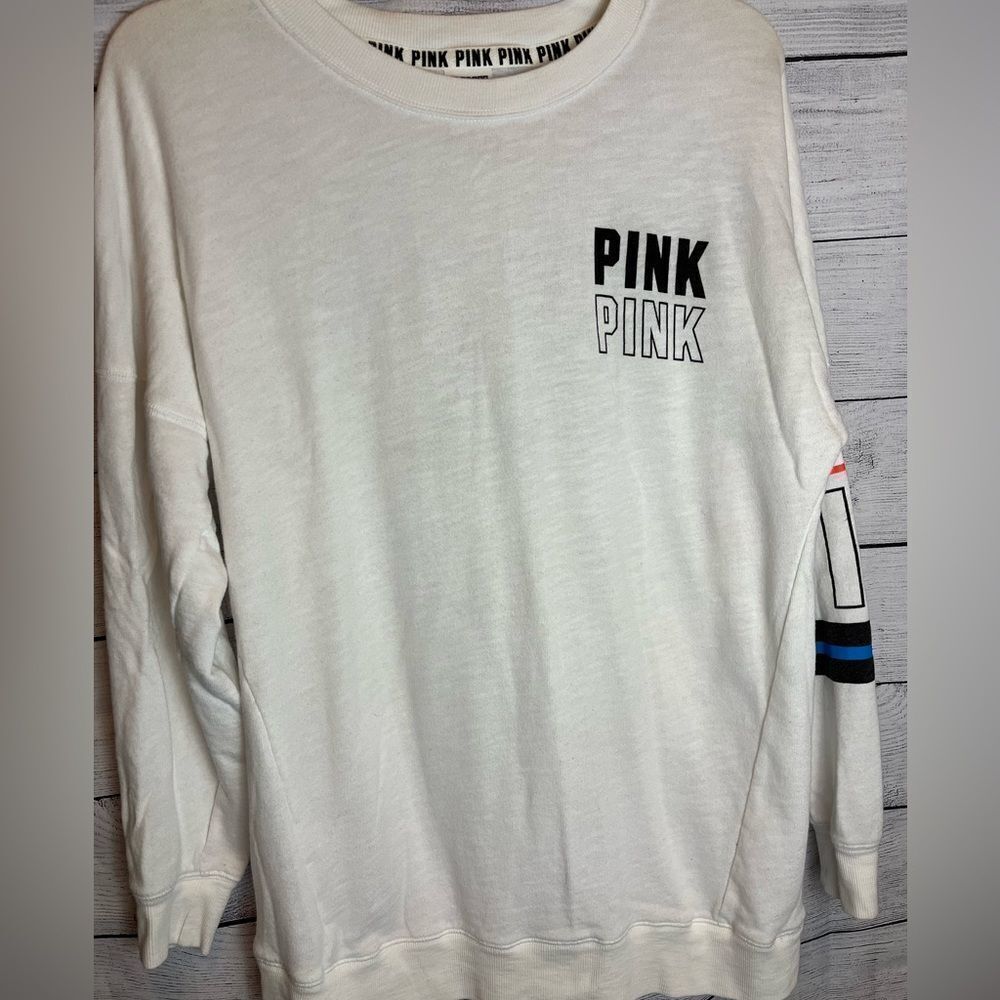 Women’s VS PINK Lightweight Sweatshirt Tshirt Sleeve Details White Size S